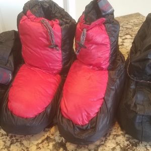 Exped down booties with stuff sacks